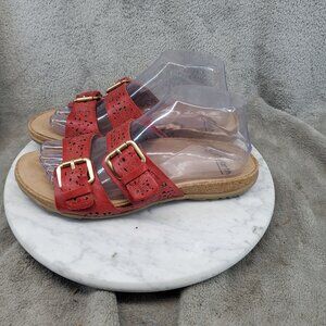 Earth Shoes Womens Size 8.5 Red Faux Leather Sand Antigua Double Strap Sandals